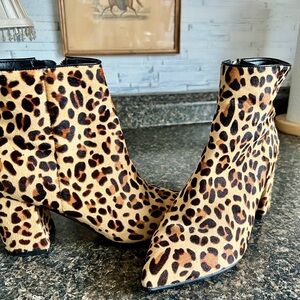 Marc Fisher calf hair Leopard Print pointed toe  Ankle Boots